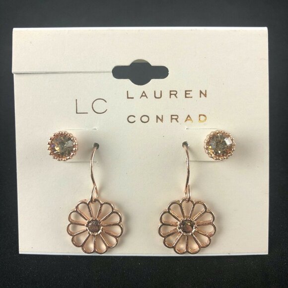 LC Lauren Conrad Jewelry - LC Lauren Conrad 2 Pairs Earrings 1/2" Copper-Tone Rhinestones & Flowers